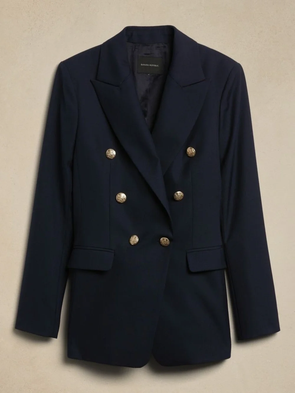 Banana Republic Navy Gold Wool Blend Captains Blazer Coastal Nautical Preppy 4 T - Picture 2 of 9
